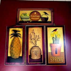 Lot Of 4 JH Williams 6”x12” Primitive Folk Art Prints Wallhangings Unframed
